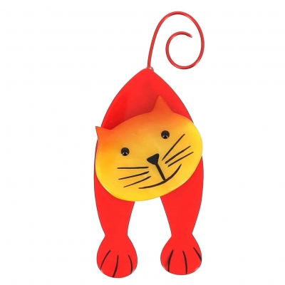 broche chat mirko rouge et jaune