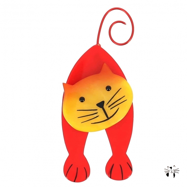 broche chat mirko rouge et jaune