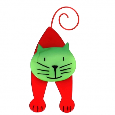 broche chat mirko rouge et vert