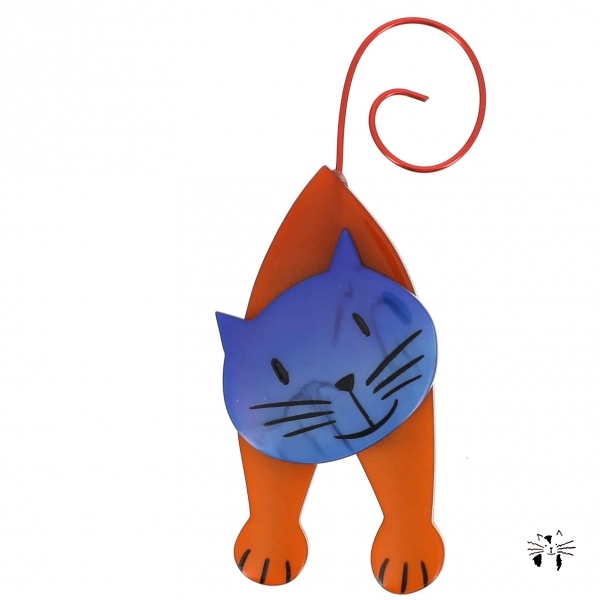 broche chat mirko roux et bleu