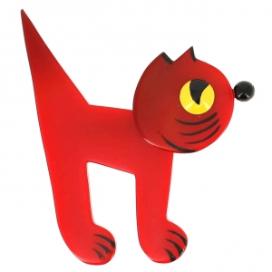 broche chat musico rouge