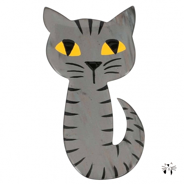 broche chat mystery gris