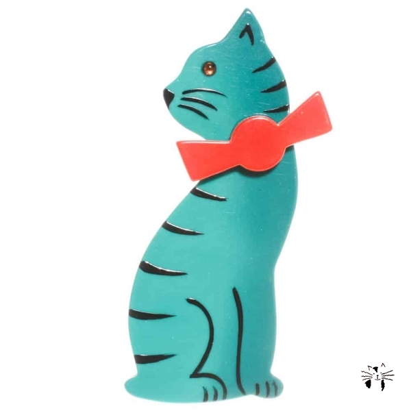 broche chat noeud turquoise