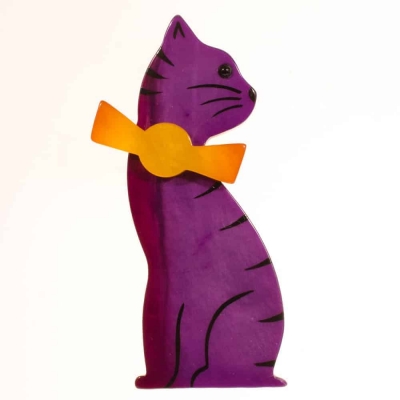 broche chat noeud violet