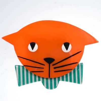 broche chat papillon orange et vert