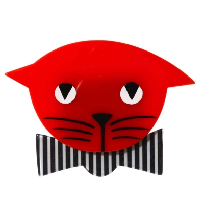 broche chat papillon rouge et noir