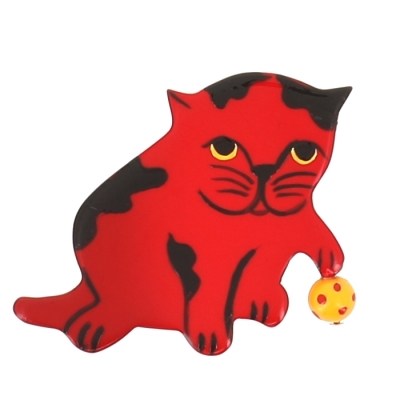 broche chat petit balle rouge