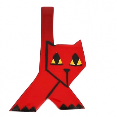 broche chat petit cheminee rouge