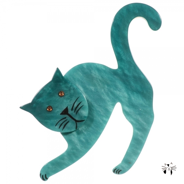 broche chat pise turquoise