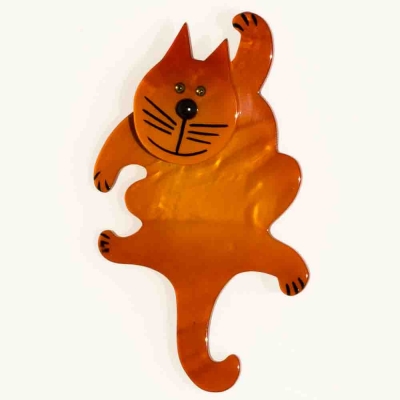 broche chat pitre orange
