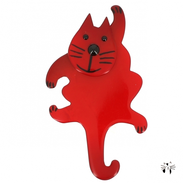broche chat pitre rouge