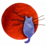 broche chat pleine lune roux bleu