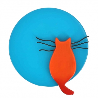 broche chat pleine lune turquoise et orange
