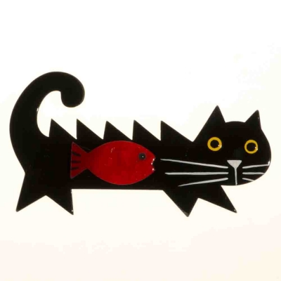 broche chat poisson noir