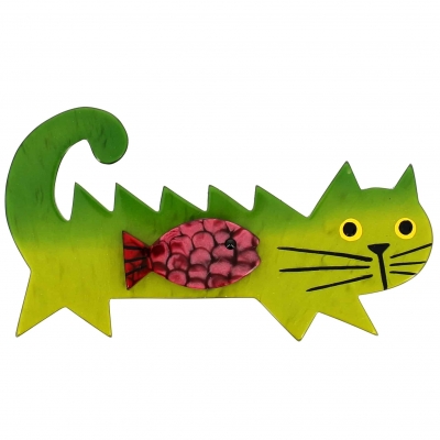 broche chat poisson vert clair