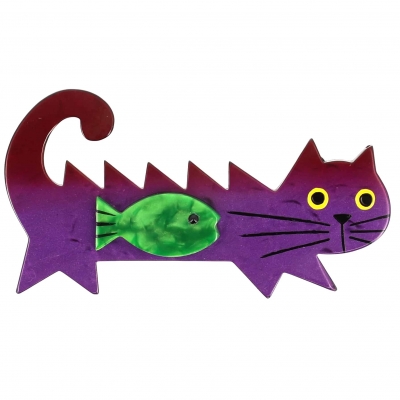 broche chat poisson violet et vert