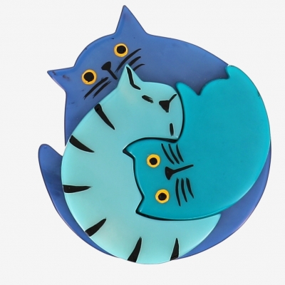 broche chat puzzle bleu ciel turquoise