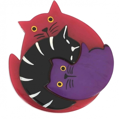 broche chat puzzle framboise noir et violete