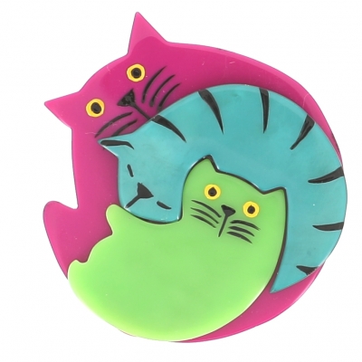 broche chat puzzle fuchsia turquoise anis