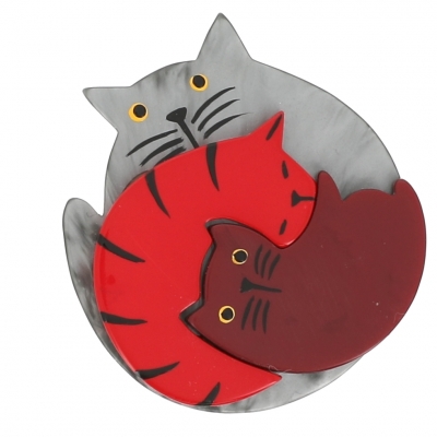 broche chat puzzle gris rouge bordeaux