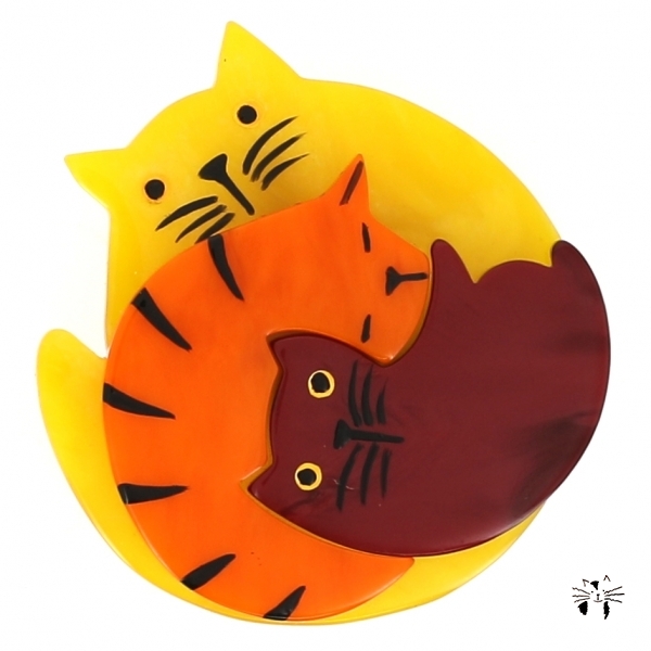 broche chat puzzle jaune orange bordeaux