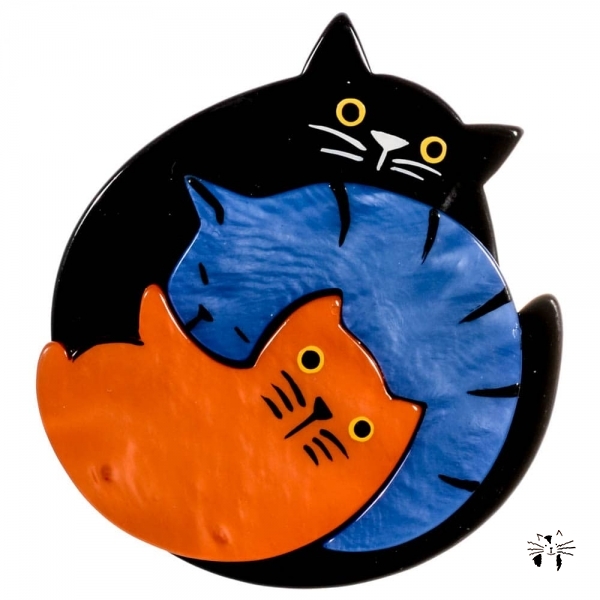 broche chat puzzle noir bleu orange