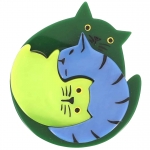 broche chat puzzle orange vert bleu et vert clair