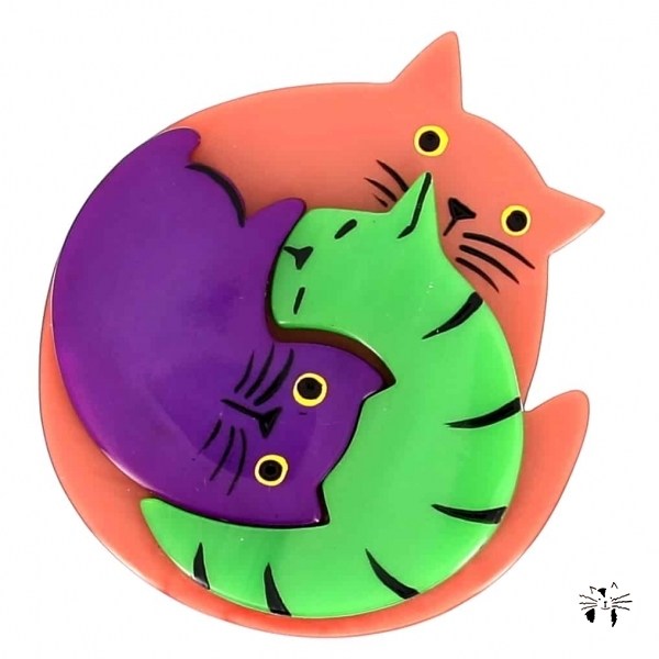broche chat puzzle rose vert et violet