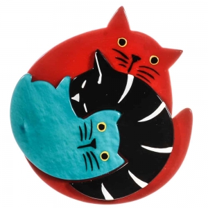 broche chat puzzle rouge noir turquoise