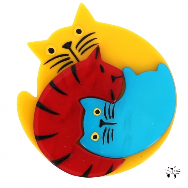 broche chat puzzle safran rouge et turquoise