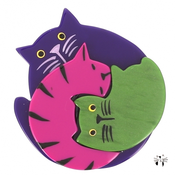 broche chat puzzle violet fuchsia vert mousse