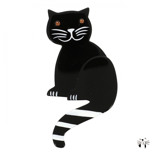 broche chat queue rayures noir et blanc