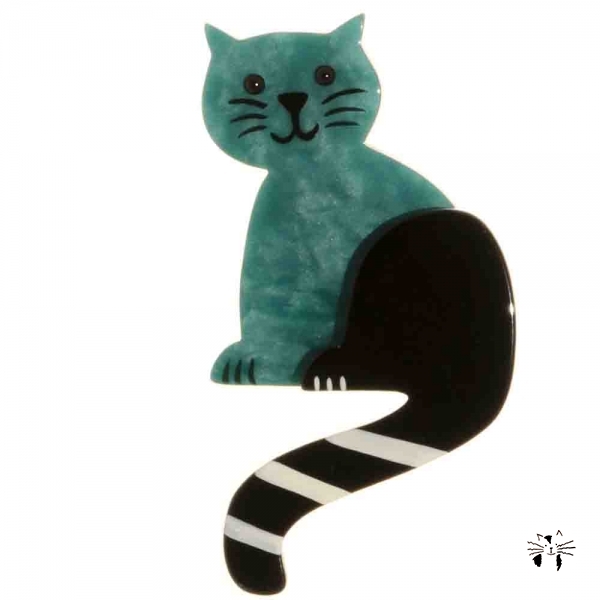 broche chat queue rayures turquoise