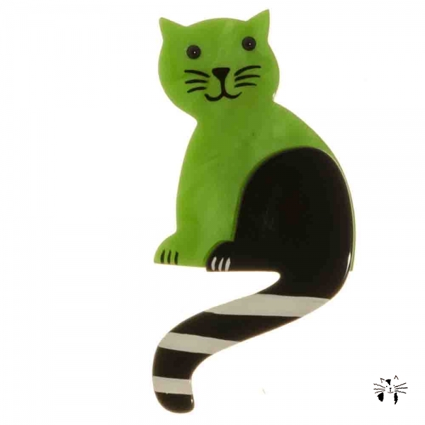 broche chat queue rayures vert