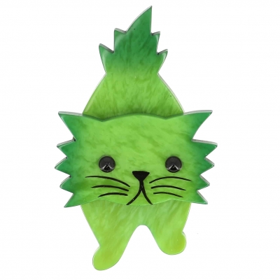 broche chat roc vert nacré