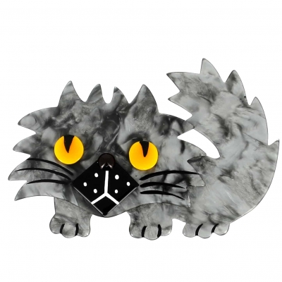 broche chat rocky gris