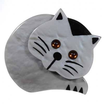 broche chat roudoudou gris