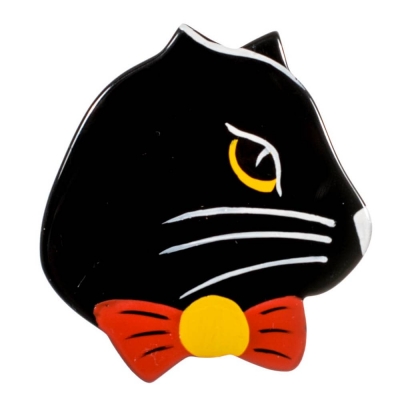 broche chat ruban noir