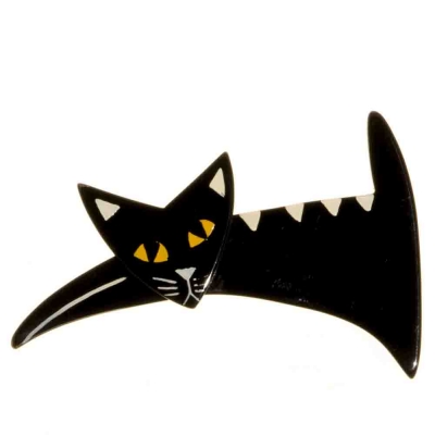 broche chat ruse noir