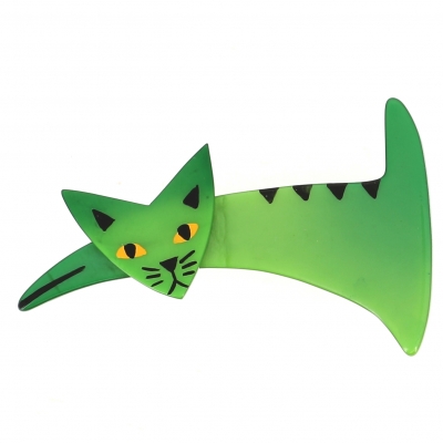broche chat ruse vert