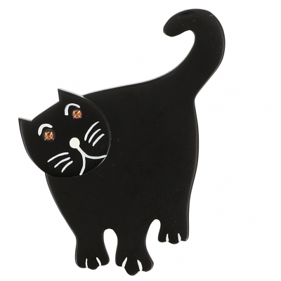 broche chat serpolet debout noir