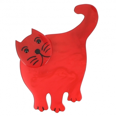 broche chat serpolet debout rouge