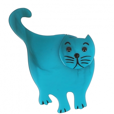 broche chat serpolet debout turquoise