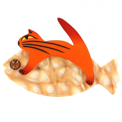 broche chat sinbad marbre miel et orange