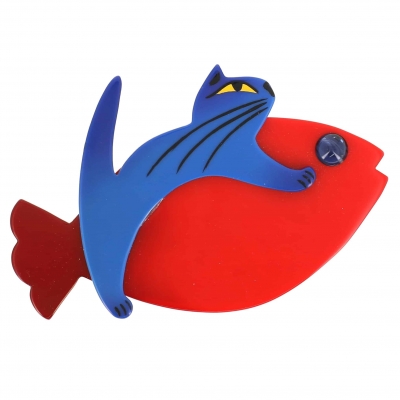 broche chat sinbad rouge et bleu