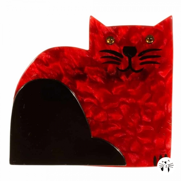 broche chat socrate rouge pom
