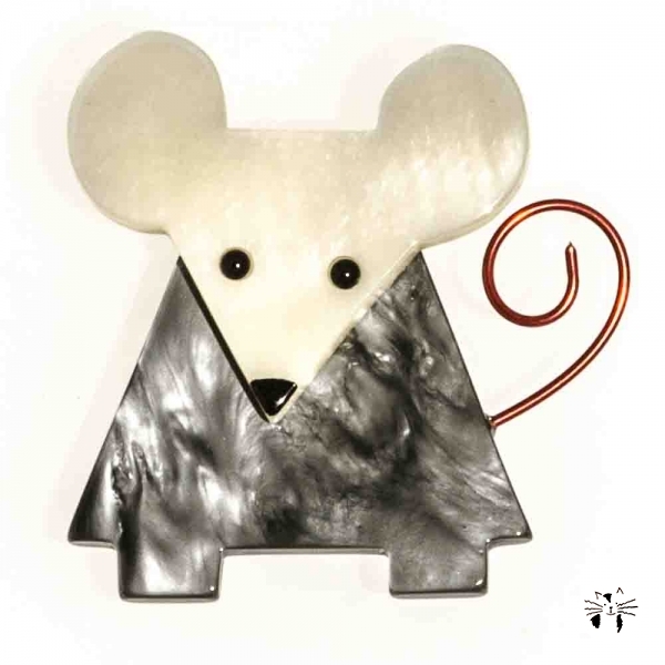 broche chat souris triangle gris