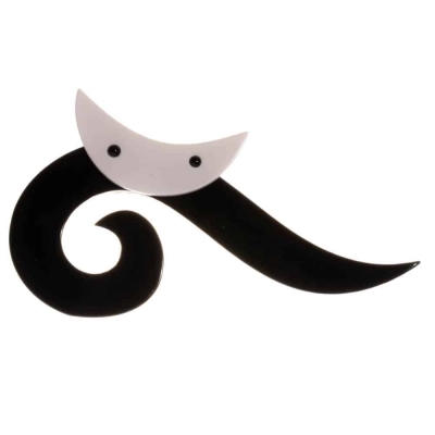 broche chat spirale longue noir blanc