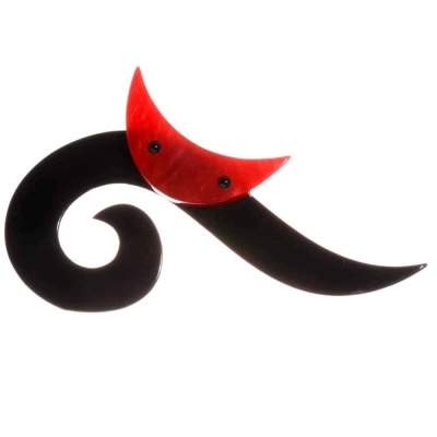broche chat spirale longue noir rouge