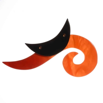 broche chat spirale longue orange noir